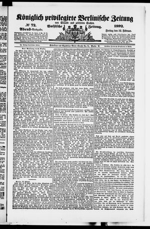 Königlich privilegirte Berlinische Zeitung von Staats- und gelehrten Sachen vom 12.02.1892