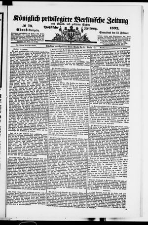 Königlich privilegirte Berlinische Zeitung von Staats- und gelehrten Sachen on Feb 13, 1892