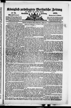 Königlich privilegirte Berlinische Zeitung von Staats- und gelehrten Sachen vom 15.02.1892
