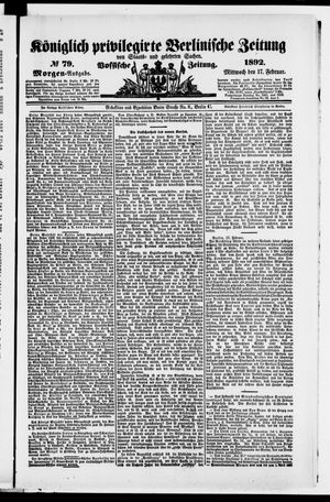 Königlich privilegirte Berlinische Zeitung von Staats- und gelehrten Sachen vom 17.02.1892