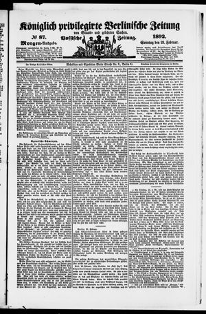Königlich privilegirte Berlinische Zeitung von Staats- und gelehrten Sachen on Feb 21, 1892