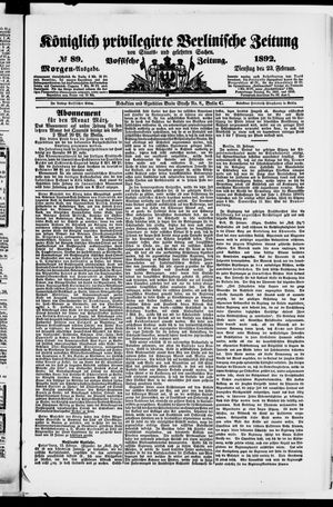 Königlich privilegirte Berlinische Zeitung von Staats- und gelehrten Sachen on Feb 23, 1892