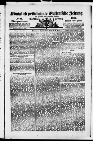 Königlich privilegirte Berlinische Zeitung von Staats- und gelehrten Sachen on Feb 24, 1892