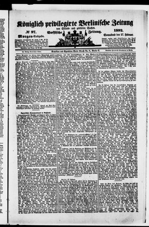 Königlich privilegirte Berlinische Zeitung von Staats- und gelehrten Sachen vom 27.02.1892