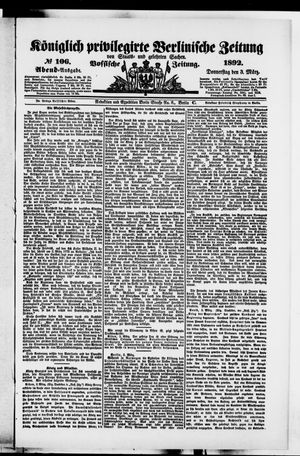 Königlich privilegirte Berlinische Zeitung von Staats- und gelehrten Sachen vom 03.03.1892