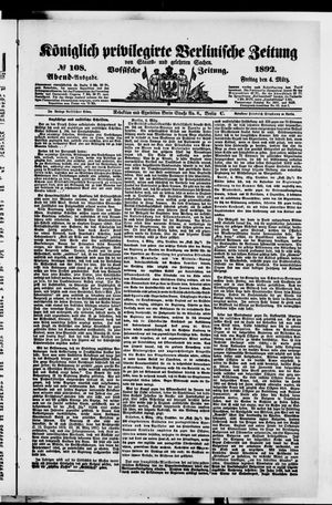 Königlich privilegirte Berlinische Zeitung von Staats- und gelehrten Sachen on Mar 4, 1892