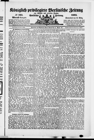 Königlich privilegirte Berlinische Zeitung von Staats- und gelehrten Sachen vom 12.03.1892