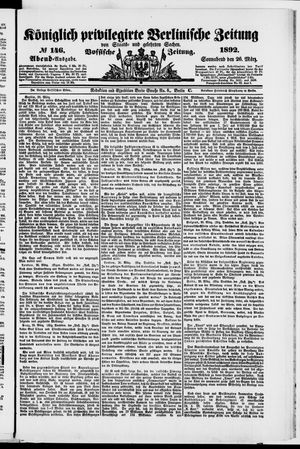 Königlich privilegirte Berlinische Zeitung von Staats- und gelehrten Sachen on Mar 26, 1892