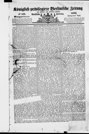 Königlich privilegirte Berlinische Zeitung von Staats- und gelehrten Sachen on Apr 1, 1892