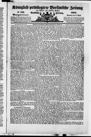 Königlich privilegirte Berlinische Zeitung von Staats- und gelehrten Sachen on Apr 3, 1892