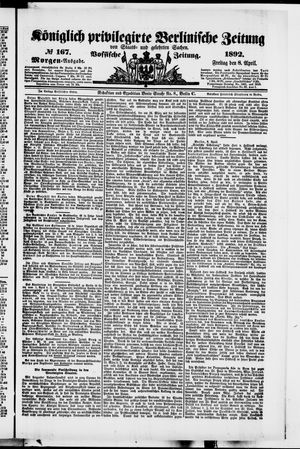 Königlich privilegirte Berlinische Zeitung von Staats- und gelehrten Sachen on Apr 8, 1892