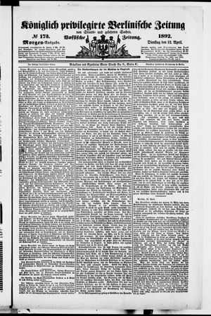 Königlich privilegirte Berlinische Zeitung von Staats- und gelehrten Sachen vom 12.04.1892