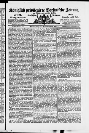 Königlich privilegirte Berlinische Zeitung von Staats- und gelehrten Sachen on Apr 14, 1892