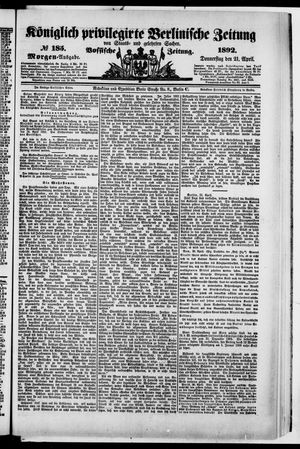 Königlich privilegirte Berlinische Zeitung von Staats- und gelehrten Sachen on Apr 21, 1892