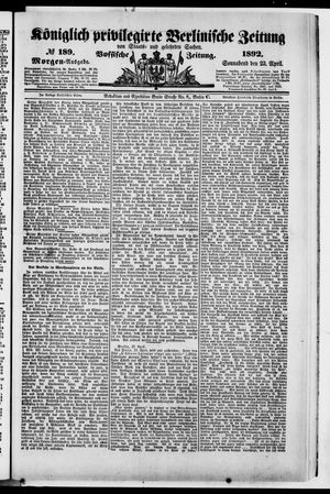 Königlich privilegirte Berlinische Zeitung von Staats- und gelehrten Sachen on Apr 23, 1892