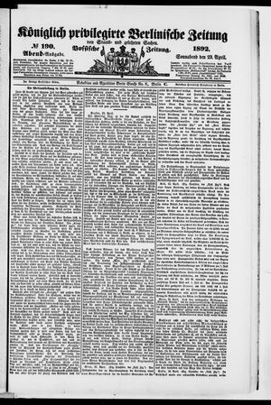 Königlich privilegirte Berlinische Zeitung von Staats- und gelehrten Sachen on Apr 23, 1892