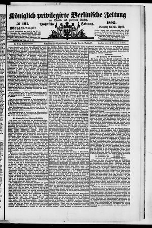 Königlich privilegirte Berlinische Zeitung von Staats- und gelehrten Sachen on Apr 24, 1892