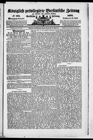 Königlich privilegirte Berlinische Zeitung von Staats- und gelehrten Sachen on Apr 26, 1892