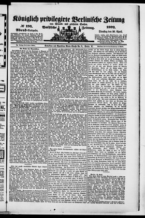 Königlich privilegirte Berlinische Zeitung von Staats- und gelehrten Sachen vom 26.04.1892