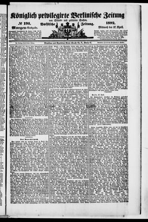 Königlich privilegirte Berlinische Zeitung von Staats- und gelehrten Sachen on Apr 27, 1892