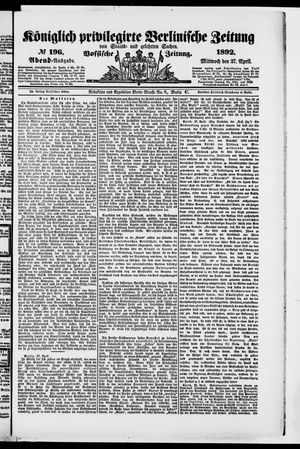 Königlich privilegirte Berlinische Zeitung von Staats- und gelehrten Sachen vom 27.04.1892