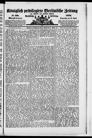 Königlich privilegirte Berlinische Zeitung von Staats- und gelehrten Sachen vom 28.04.1892