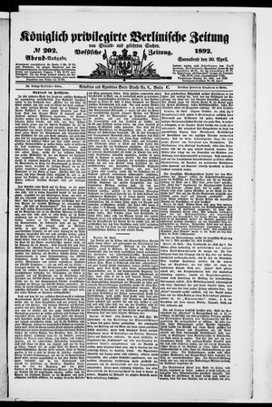 Königlich privilegirte Berlinische Zeitung von Staats- und gelehrten Sachen on Apr 30, 1892