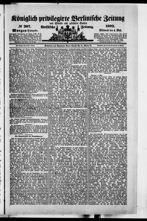 Königlich privilegirte Berlinische Zeitung von Staats- und gelehrten Sachen on May 4, 1892