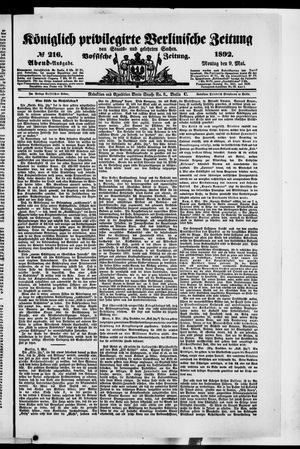 Königlich privilegirte Berlinische Zeitung von Staats- und gelehrten Sachen vom 09.05.1892