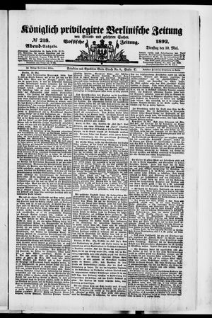 Königlich privilegirte Berlinische Zeitung von Staats- und gelehrten Sachen vom 10.05.1892