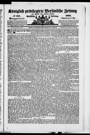 Königlich privilegirte Berlinische Zeitung von Staats- und gelehrten Sachen vom 11.05.1892