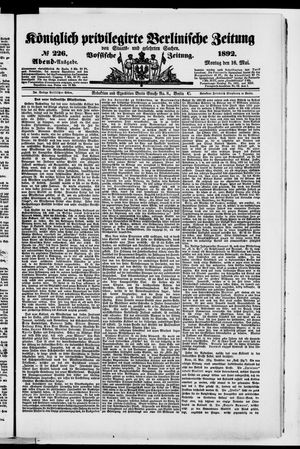 Königlich privilegirte Berlinische Zeitung von Staats- und gelehrten Sachen on May 16, 1892