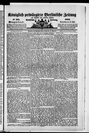 Königlich privilegirte Berlinische Zeitung von Staats- und gelehrten Sachen vom 19.05.1892