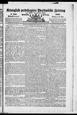 Königlich privilegirte Berlinische Zeitung von Staats- und gelehrten Sachen on May 24, 1892