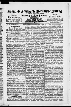 Königlich privilegirte Berlinische Zeitung von Staats- und gelehrten Sachen on May 28, 1892