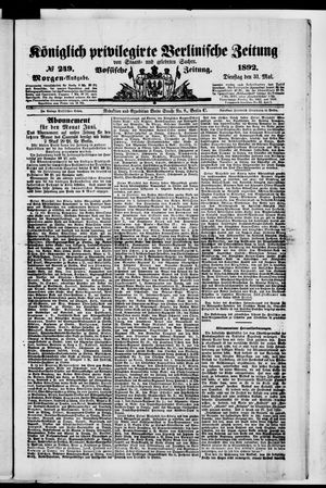 Königlich privilegirte Berlinische Zeitung von Staats- und gelehrten Sachen vom 31.05.1892