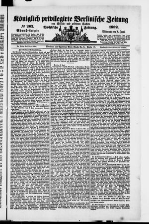 Königlich privilegirte Berlinische Zeitung von Staats- und gelehrten Sachen vom 08.06.1892