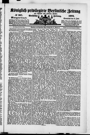 Königlich privilegirte Berlinische Zeitung von Staats- und gelehrten Sachen vom 11.06.1892