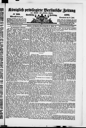 Königlich privilegirte Berlinische Zeitung von Staats- und gelehrten Sachen vom 11.06.1892
