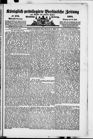 Königlich privilegirte Berlinische Zeitung von Staats- und gelehrten Sachen vom 13.06.1892