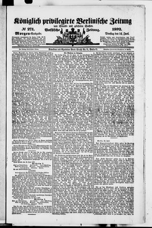 Königlich privilegirte Berlinische Zeitung von Staats- und gelehrten Sachen on Jun 14, 1892