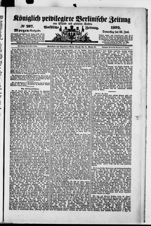 Königlich privilegirte Berlinische Zeitung von Staats- und gelehrten Sachen vom 23.06.1892