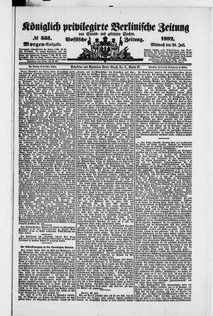 Königlich privilegirte Berlinische Zeitung von Staats- und gelehrten Sachen on Jul 20, 1892