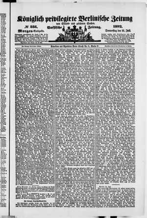 Königlich privilegirte Berlinische Zeitung von Staats- und gelehrten Sachen on Jul 21, 1892
