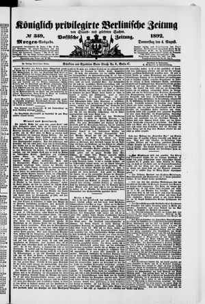 Königlich privilegirte Berlinische Zeitung von Staats- und gelehrten Sachen vom 04.08.1892