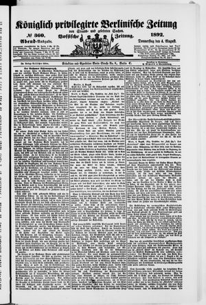 Königlich privilegirte Berlinische Zeitung von Staats- und gelehrten Sachen vom 04.08.1892