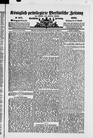 Königlich privilegirte Berlinische Zeitung von Staats- und gelehrten Sachen vom 14.08.1892