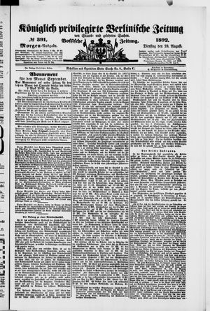 Königlich privilegirte Berlinische Zeitung von Staats- und gelehrten Sachen vom 23.08.1892