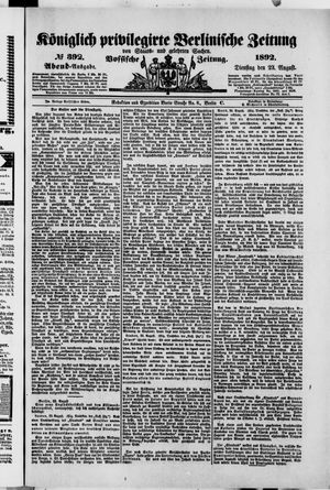 Königlich privilegirte Berlinische Zeitung von Staats- und gelehrten Sachen vom 23.08.1892