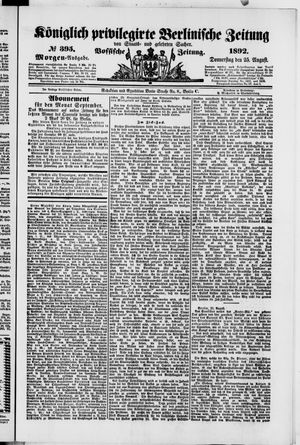 Königlich privilegirte Berlinische Zeitung von Staats- und gelehrten Sachen on Aug 25, 1892
